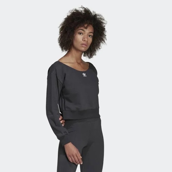 Adidas Women's Slouchy Crew Sweatshirt, Carbon SZ Small - Picture 4 of 6